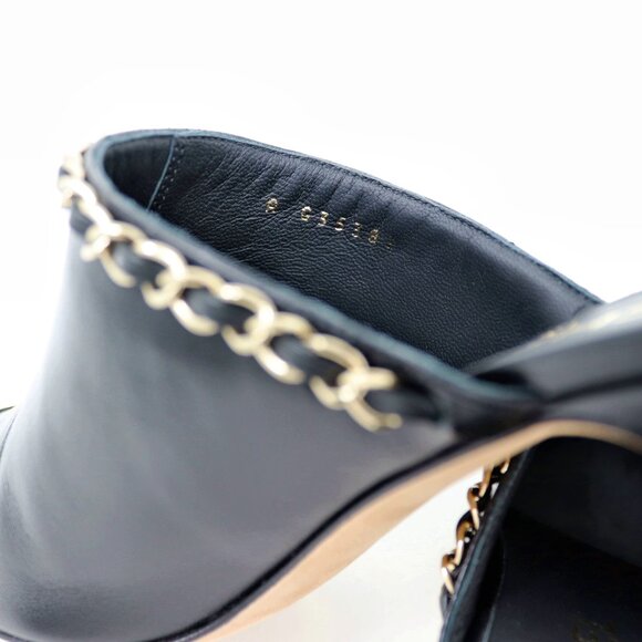 Chanel 38.5 2 Tone Leather Grosgrain Leather Mule Chain CC Detail Heel Boots - Picture 9 of 14